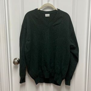 United Colors of Benetton V-Neck‎ Green Knitted Preppy Pullover Wool Sweater